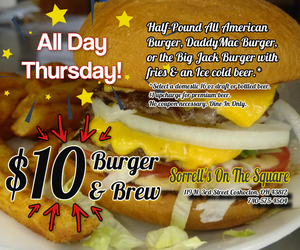 $10 Burger, fries & brew