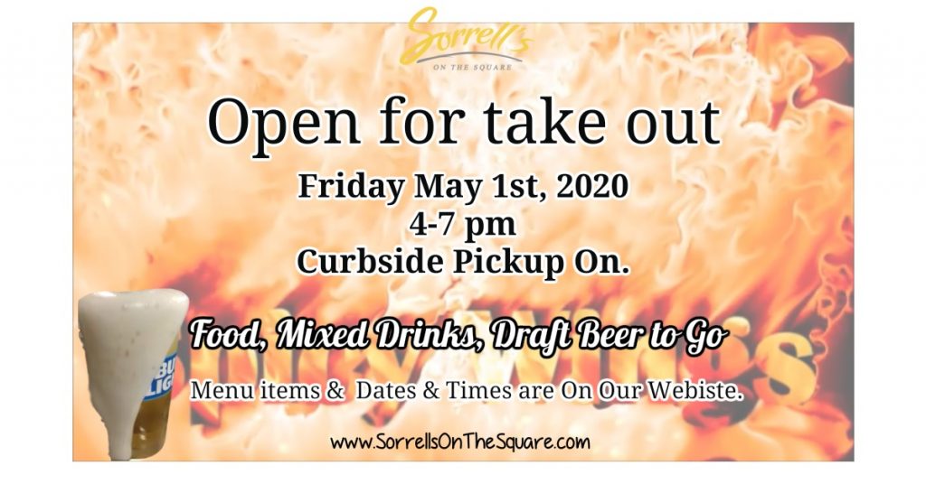 Open for take out 5-1-2020